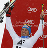 Second placed Manfred Moelgg of Italy celebrates his medal won in men giant slalom race of Audi FIS Alpine skiing World cup 2012-2013 in Soelden, Austria. First men giant slalom race of Audi FIS Alpine skiing World cup was held on Rettenbach glacier above Soelden, Austria, on Sunday, 28th of October 2012.
