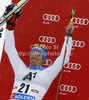 Second placed Manfred Moelgg of Italy celebrates his medal won in men giant slalom race of Audi FIS Alpine skiing World cup 2012-2013 in Soelden, Austria. First men giant slalom race of Audi FIS Alpine skiing World cup was held on Rettenbach glacier above Soelden, Austria, on Sunday, 28th of October 2012.
