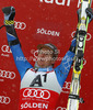 Winner Ted Ligety of USA celebrates his medal won in men giant slalom race of Audi FIS Alpine skiing World cup 2012-2013 in Soelden, Austria. First men giant slalom race of Audi FIS Alpine skiing World cup was held on Rettenbach glacier above Soelden, Austria, on Sunday, 28th of October 2012.
