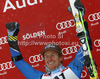 Winner Ted Ligety of USA celebrates his medal won in men giant slalom race of Audi FIS Alpine skiing World cup 2012-2013 in Soelden, Austria. First men giant slalom race of Audi FIS Alpine skiing World cup was held on Rettenbach glacier above Soelden, Austria, on Sunday, 28th of October 2012.
