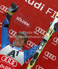 Winner Ted Ligety of USA celebrates his medal won in men giant slalom race of Audi FIS Alpine skiing World cup 2012-2013 in Soelden, Austria. First men giant slalom race of Audi FIS Alpine skiing World cup was held on Rettenbach glacier above Soelden, Austria, on Sunday, 28th of October 2012.
