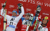 Winner Ted Ligety of USA (M), second placed Manfred Moelgg of Italy (L) and third placed Marcel Hirscher of Austria (R) celebrate their medals won in men giant slalom race of Audi FIS Alpine skiing World cup 2012-2013 in Soelden, Austria. First men giant slalom race of Audi FIS Alpine skiing World cup was held on Rettenbach glacier above Soelden, Austria, on Sunday, 28th of October 2012.
