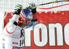 Didier Defago of Switzerland reacts in finish of first run of men giant slalom race of Audi FIS Alpine skiing World cup 2012-2013 in Soelden, Austria. First men giant slalom race of Audi FIS Alpine skiing World cup was held on Rettenbach glacier above Soelden, Austria, on Sunday, 28th of October 2012.
