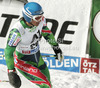 Marcus Sandell of Finland reacts in finish of first run of men giant slalom race of Audi FIS Alpine skiing World cup 2012-2013 in Soelden, Austria. First men giant slalom race of Audi FIS Alpine skiing World cup was held on Rettenbach glacier above Soelden, Austria, on Sunday, 28th of October 2012.
