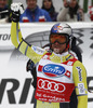 Aksel Lund Svindal of Norway reacts in the finish of the men Super-G race of Audi FIS alpine skiing World Cup in Val Gardena, Italy. Super-G race of Men Audi FIS Alpine skiing World Cup 2012 / 2013, was held on Friday, 14th of December 2012, on Saslong course in Val Gardena, Italy.

