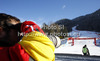 Finish area of second run of men giant slalom race of Audi FIS Alpine skiing World cup 2012-2013 in Alta Badia, Italy. Man giant slalom race of Audi FIS Alpine skiing World cup was held on Gran Risa course in Alta Badia, Italy, on Sunday, 16th of December 2012.

