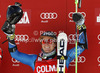 Winner Ted Ligety of USA celebrates his medal won in men giant slalom race of Audi FIS Alpine skiing World cup 2012-2013 in Alta Badia, Italy. Man giant slalom race of Audi FIS Alpine skiing World cup was held on Gran Risa course in Alta Badia, Italy, on Sunday, 16th of December 2012.
