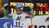 Twentieth placed Tanja Poutiainen of Finland reacts in finish of second run of women giant slalom race of Audi FIS Alpine skiing World cup 2012-2013 in Semmering, Austria. Women giant slalom race of Audi FIS Alpine skiing World cup was held in Semmering, Austria, on Friday, 28th of December 2012.
