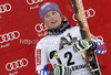 Third placed Tessa Worley of France celebrates her medal won in women giant slalom race of Audi FIS Alpine skiing World cup 2012-2013 in Semmering, Austria. Women giant slalom race of Audi FIS Alpine skiing World cup was held in Semmering, Austria, on Friday, 28th of December 2012.

