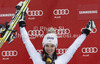Winner Anna Fenninger of Austria celebrates her medal won in women giant slalom race of Audi FIS Alpine skiing World cup 2012-2013 in Semmering, Austria. Women giant slalom race of Audi FIS Alpine skiing World cup was held in Semmering, Austria, on Friday, 28th of December 2012.
