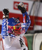 Winner Veronika Velez Zuzulova of Slovakia celebrates her first victory in World cup in finish of second run of women slalom race of Audi FIS Alpine skiing World cup 2012-2013 in Semmering, Austria. Women slalom race of Audi FIS Alpine skiing World cup was held in Semmering, Austria, on Saturday, 29th of December 2012.

