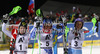 Winner Veronika Velez Zuzulova of Slovakia (M), second placed Kathrin Zettel of Austria (L) and third placed Tina Maze of Slovenia (R) celebrate their medals won in women slalom race of Audi FIS Alpine skiing World cup 2012-2013 in Semmering, Austria. Women slalom race of Audi FIS Alpine skiing World cup was held in Semmering, Austria, on Saturday, 29th of December 2012.
