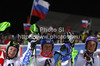 Winner Veronika Velez Zuzulova of Slovakia (M), second placed Kathrin Zettel of Austria (L) and third placed Tina Maze of Slovenia (R) celebrate their medals won in women slalom race of Audi FIS Alpine skiing World cup 2012-2013 in Semmering, Austria. Women slalom race of Audi FIS Alpine skiing World cup was held in Semmering, Austria, on Saturday, 29th of December 2012.
