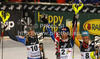 Winner Mikaela Shiffrin of USA (M), second placed Frida Hansdotter of Sweden (L) and third placed Erin Mielzynski of Canada (R) celebrate their medals won in women night slalom Snow Queen Trophy race of Audi FIS Alpine skiing World cup 2012-2013 on Sljeme above Zagreb, Croatia. Women night slalom Snow Queen Trophy race of Audi FIS Alpine skiing World cup was held on Sljeme above Zagreb, Croatia, on Friday, 4th of January 2013.
