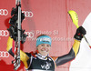 Third placed Erin Mielzynski of Canada celebrates her medal won in women night slalom Snow Queen Trophy race of Audi FIS Alpine skiing World cup 2012-2013 on Sljeme above Zagreb, Croatia. Women night slalom Snow Queen Trophy race of Audi FIS Alpine skiing World cup was held on Sljeme above Zagreb, Croatia, on Friday, 4th of January 2013.
