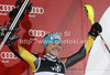 Third placed Erin Mielzynski of Canada celebrates her medal won in women night slalom Snow Queen Trophy race of Audi FIS Alpine skiing World cup 2012-2013 on Sljeme above Zagreb, Croatia. Women night slalom Snow Queen Trophy race of Audi FIS Alpine skiing World cup was held on Sljeme above Zagreb, Croatia, on Friday, 4th of January 2013.
