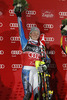 Winner Mikaela Shiffrin of USA celebrates her medal won in women night slalom Snow Queen Trophy race of Audi FIS Alpine skiing World cup 2012-2013 on Sljeme above Zagreb, Croatia. Women night slalom Snow Queen Trophy race of Audi FIS Alpine skiing World cup was held on Sljeme above Zagreb, Croatia, on Friday, 4th of January 2013.
