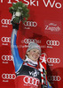 Winner Mikaela Shiffrin of USA celebrates her medal won in women night slalom Snow Queen Trophy race of Audi FIS Alpine skiing World cup 2012-2013 on Sljeme above Zagreb, Croatia. Women night slalom Snow Queen Trophy race of Audi FIS Alpine skiing World cup was held on Sljeme above Zagreb, Croatia, on Friday, 4th of January 2013.
