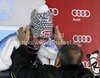 Winner Mikaela Shiffrin of USA celebrates her medal won in women night slalom Snow Queen Trophy race of Audi FIS Alpine skiing World cup 2012-2013 on Sljeme above Zagreb, Croatia. Women night slalom Snow Queen Trophy race of Audi FIS Alpine skiing World cup was held on Sljeme above Zagreb, Croatia, on Friday, 4th of January 2013.
