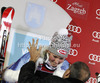 Winner Mikaela Shiffrin of USA celebrates her medal won in women night slalom Snow Queen Trophy race of Audi FIS Alpine skiing World cup 2012-2013 on Sljeme above Zagreb, Croatia. Women night slalom Snow Queen Trophy race of Audi FIS Alpine skiing World cup was held on Sljeme above Zagreb, Croatia, on Friday, 4th of January 2013.
