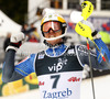 Second placed Andre Myhrer of Sweden reacts in finish of second run of men slalom Snow Queen Trophy race of Audi FIS Alpine skiing World cup 2012-2013 on Sljeme above Zagreb, Croatia. Men slalom Snow Queen Trophy race of Audi FIS Alpine skiing World cup was held on Sljeme above Zagreb, Croatia, on Sunday, 6th of January 2013.
