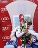Winner Marcel Hirscher of Austria is crowned as King of Sljeme after his victory in men slalom Snow Queen Trophy race of Audi FIS Alpine skiing World cup 2012-2013 on Sljeme above Zagreb, Croatia. Men slalom Snow Queen Trophy race of Audi FIS Alpine skiing World cup was held on Sljeme above Zagreb, Croatia, on Sunday, 6th of January 2013.
