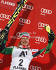 Third placed Tanja Poutiainen of Finland celebrates her medal won in women night slalom race of Audi FIS Alpine skiing World cup 2012-2013 in Flachau, Austria. Women night slalom race of Audi FIS Alpine skiing World cup was held Flachau, Austria, on Tuesday, 15th of January 2013.
