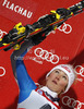 Winner Mikaela Shiffrin of USA celebrates her medal won in women night slalom race of Audi FIS Alpine skiing World cup 2012-2013 in Flachau, Austria. Women night slalom race of Audi FIS Alpine skiing World cup was held Flachau, Austria, on Tuesday, 15th of January 2013.
