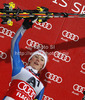 Winner Mikaela Shiffrin of USA celebrates her medal won in women night slalom race of Audi FIS Alpine skiing World cup 2012-2013 in Flachau, Austria. Women night slalom race of Audi FIS Alpine skiing World cup was held Flachau, Austria, on Tuesday, 15th of January 2013.
