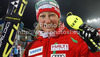 Third placed Tanja Poutiainen of Finland celebrates her medal won in women night slalom race of Audi FIS Alpine skiing World cup 2012-2013 in Flachau, Austria. Women night slalom race of Audi FIS Alpine skiing World cup was held Flachau, Austria, on Tuesday, 15th of January 2013.
