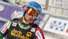 Tanja Poutiainen of Finland reacts in finish of second run of women giant slalom Golden Fox trophy race of Audi FIS Alpine skiing World cup 2012-2013 in Maribor, Slovenia. Women giant slalom race of Audi FIS Alpine skiing World cup was held in Maribor, Slovenia, on Saturday, 26th of January 2013.
