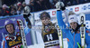 Winner Lindsey Vonn of USA (M), second placed Tina Maze of Slovenia (L) and third placed Anna Fenninger of Austria (R) celebrate their medals in finish of second run of women giant slalom Golden Fox trophy race of Audi FIS Alpine skiing World cup 2012-2013 in Maribor, Slovenia. Women giant slalom race of Audi FIS Alpine skiing World cup was held in Maribor, Slovenia, on Saturday, 26th of January 2013.

