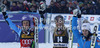Winner Lindsey Vonn of USA (M), second placed Tina Maze of Slovenia (L) and third placed Anna Fenninger of Austria (R) celebrate their medals in finish of second run of women giant slalom Golden Fox trophy race of Audi FIS Alpine skiing World cup 2012-2013 in Maribor, Slovenia. Women giant slalom race of Audi FIS Alpine skiing World cup was held in Maribor, Slovenia, on Saturday, 26th of January 2013.

