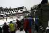 Photographers doing their job while Therese Borssen of Sweden finishes second run of women slalom Golden Fox trophy race of Audi FIS Alpine skiing World cup 2012-2013 in Maribor, Slovenia. Women slalom race of Audi FIS Alpine skiing World cup was held in Maribor, Slovenia, on Sunday, 27th of January 2013.
