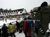 Photographers doing their job while Therese Borssen of Sweden finishes second run of women slalom Golden Fox trophy race of Audi FIS Alpine skiing World cup 2012-2013 in Maribor, Slovenia. Women slalom race of Audi FIS Alpine skiing World cup was held in Maribor, Slovenia, on Sunday, 27th of January 2013.
