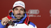 Second placed Gauthier De Tessieres of France celebrates his medal won in men Super-g race of FIS Alpine skiing World Championships in Schladming, Austria. Men super-g race of FIS Alpine skiing World championships Schladming 2013, was held in Scladming, Austria, on Wednesday, 6th of February 2013.
