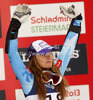 Second placed Tina Maze of Slovenia celebrates her medal won in women super combined race of FIS Alpine skiing World Championships in Schladming, Austria. Women super combined race of FIS Alpine skiing World championships Schladming 2013, was held in Schladming, Austria, on Friday, 8th of February 2013.
