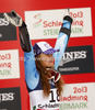 Second placed Tina Maze of Slovenia celebrates her medal won in women super combined race of FIS Alpine skiing World Championships in Schladming, Austria. Women super combined race of FIS Alpine skiing World championships Schladming 2013, was held in Schladming, Austria, on Friday, 8th of February 2013.
