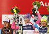 Winner and new super combined World champions Maria Hoefl-Riesch of Germany (M), second placed Tina Maze of Slovenia (L) and third placed Nicole Hosp of Austria (R) celebrate their medals won in women super combined race of FIS Alpine skiing World Championships in Schladming, Austria. Women super combined race of FIS Alpine skiing World championships Schladming 2013, was held in Schladming, Austria, on Friday, 8th of February 2013.
