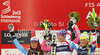 Winner and new super combined World champions Maria Hoefl-Riesch of Germany (M), second placed Tina Maze of Slovenia (L) and third placed Nicole Hosp of Austria (R) celebrate their medals won in women super combined race of FIS Alpine skiing World Championships in Schladming, Austria. Women super combined race of FIS Alpine skiing World championships Schladming 2013, was held in Schladming, Austria, on Friday, 8th of February 2013.
