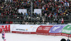 Winner and new super combined World champions Maria Hoefl-Riesch of Germany celebrates her victory with crowd in finish of women super combined race of FIS Alpine skiing World Championships in Schladming, Austria. Women super combined race of FIS Alpine skiing World championships Schladming 2013, was held in Schladming, Austria, on Friday, 8th of February 2013.
