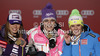 Winner and new super combined World Champion Maria Hoefl-Riesch of Germany (M), second placed Tina Maze of Slovenia (L) and third placed Nicole Hosp of Austria (R) celebrate their medals won in women super combined race of FIS Alpine skiing World Championships in Schladming, Austria. Women super combined race of FIS Alpine skiing World championships Schladming 2013, was held in Schladming, Austria, on Friday, 8th of February 2013.
