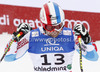 Third placed David Poisson of France reacts in finish of men downhill race of FIS Alpine skiing World Championships in Schladming, Austria. Men downhill race of FIS Alpine skiing World championships Schladming 2013, was held in Schladming, Austria, on Saturday, 9th of February 2013.
