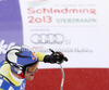 Winner and new downhill World Champion Aksel Lund Svindal of Norway reacts in finish of men downhill race of FIS Alpine skiing World Championships in Schladming, Austria. Men downhill race of FIS Alpine skiing World championships Schladming 2013, was held in Schladming, Austria, on Saturday, 9th of February 2013.
