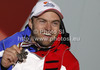 Third placed David Poisson of France celebrates his medal won in men downhill race of FIS Alpine skiing World Championships in Schladming, Austria. Men downhill race of FIS Alpine skiing World championships Schladming 2013, was held in Schladming, Austria, on Saturday, 9th of February 2013.
