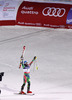 Fourth placed Andreas Romar of Finland celebrates in finish of slalom of men super combined race of FIS Alpine skiing World Championships in Schladming, Austria. Slalom of men super combined race of FIS Alpine skiing World championships Schladming 2013, was held in Schladming, Austria, on Monday, 11th of February 2013.
