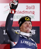 Second placed Ivica Kostelic of Croatia celebrates his medal won in men super combined race of FIS Alpine skiing World Championships in Schladming, Austria. Slalom of men super combined race of FIS Alpine skiing World championships Schladming 2013, was held in Schladming, Austria, on Monday, 11th of February 2013.
