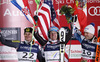 Winner and new super combined World Champion Ted Ligety of USA (M), second placed Ivica Kostelic of Croatia (L) and third placed Romed Baumann of Austria (R) celebrate their medals won in men super combined race of FIS Alpine skiing World Championships in Schladming, Austria. Slalom of men super combined race of FIS Alpine skiing World championships Schladming 2013, was held in Schladming, Austria, on Monday, 11th of February 2013.
