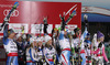 First placed team Austria, second placed team Sweden and third placed team Germany celebrate their medals won in Nations team event of FIS Alpine skiing World Championships in Schladming, Austria. Nations team event of FIS Alpine skiing World championships Schladming 2013, was held in Schladming, Austria, on Tuesday, 12th of February 2013.
