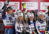 Second placed team Sweden celebrate their medals won in Nations team event of FIS Alpine skiing World Championships in Schladming, Austria. Nations team event of FIS Alpine skiing World championships Schladming 2013, was held in Schladming, Austria, on Tuesday, 12th of February 2013.
